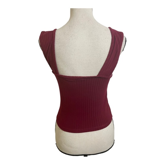 Olivia Rae womens ribbed style square neckline crop tank top Size Small Wine red - Picture 4 of 9